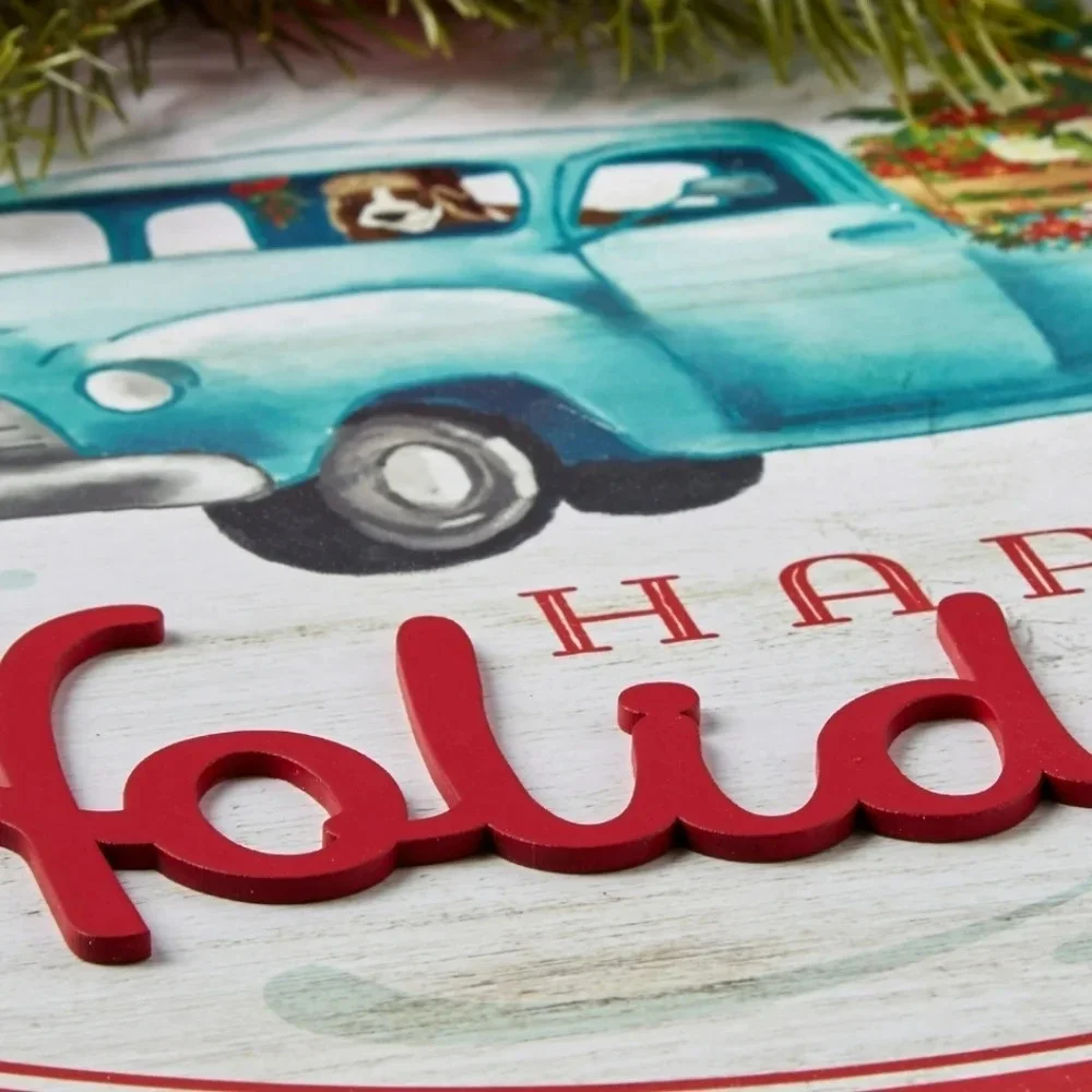 The Pioneer Woman Round Hanging Sign, Happy Holidays in Vintage Truck